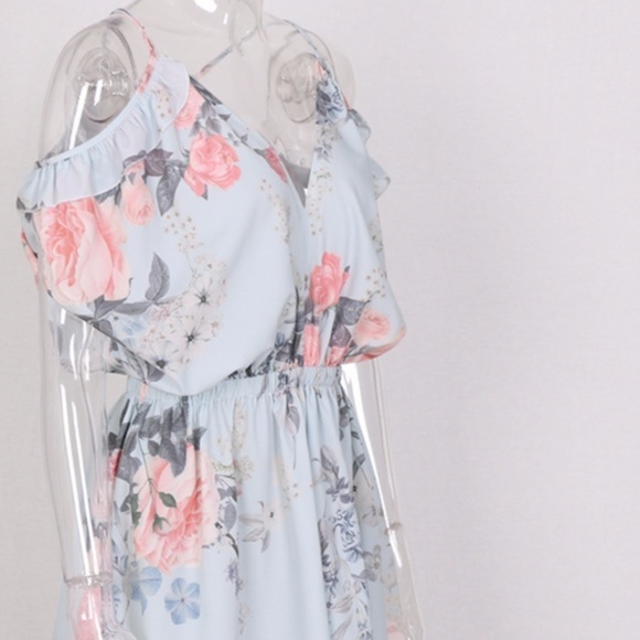 Girly Floral Flirty Jumpsuit blue dress - Picture 3 of 7